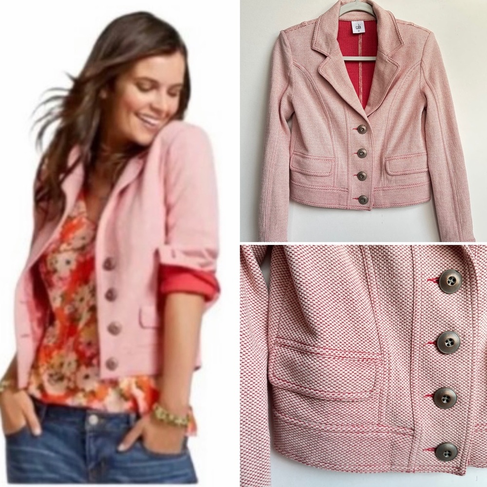 CAbi Style 5301 Amelia Knit Blazer Jacket Red White XS